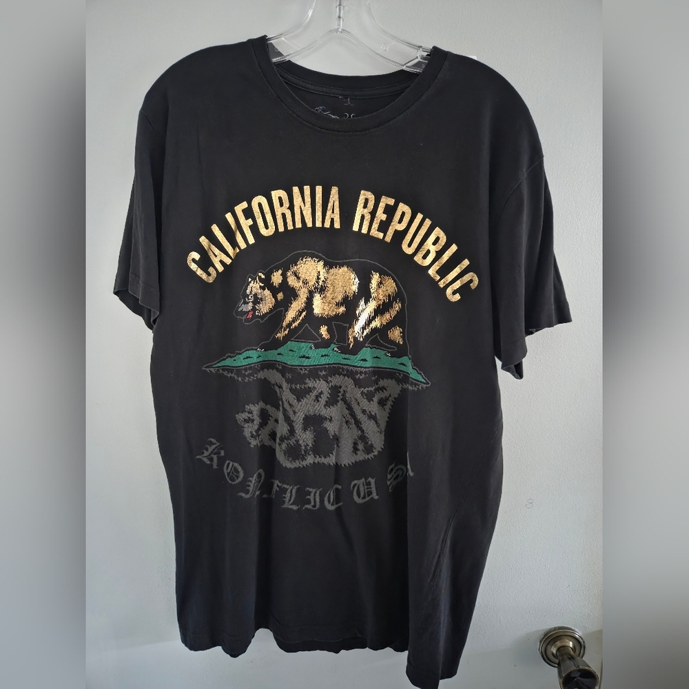 Konflic USA California Republic Bear Graphic T-Shirt Sz L Black Made in USA